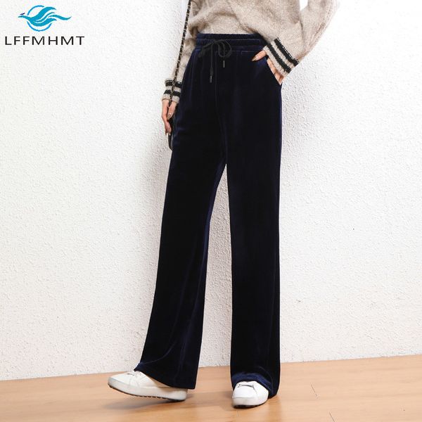 

2021 new velvet wide leg casual women autumn spring high elastic waist 7xl large size drape chic straight trouser female 4b53, Black;white