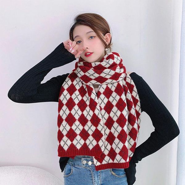 

scarves imitation cashmere fashion women geometric plaid print winter scarf warm knitted street student female thick long wrap shawl, Blue;gray