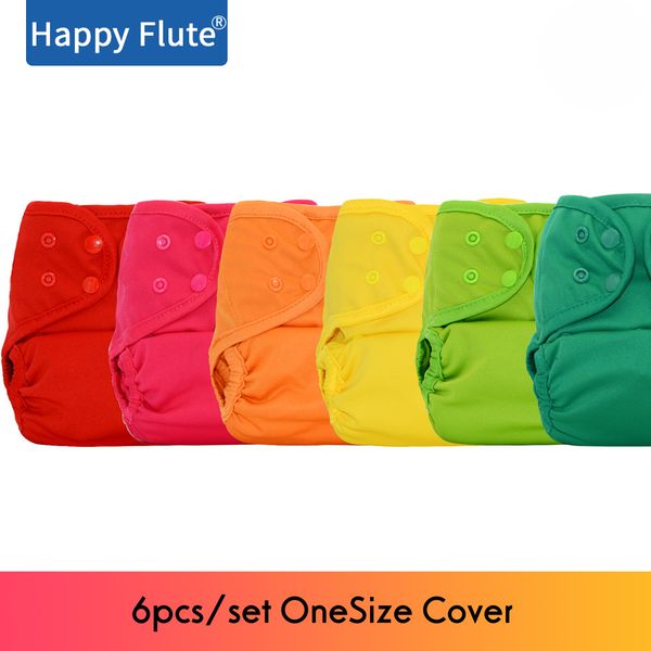 

(6pcs/lot)happy flute os baby cloth diaper cover with or without bamboo insert,waterproof breathable s m& l adjustable 210312