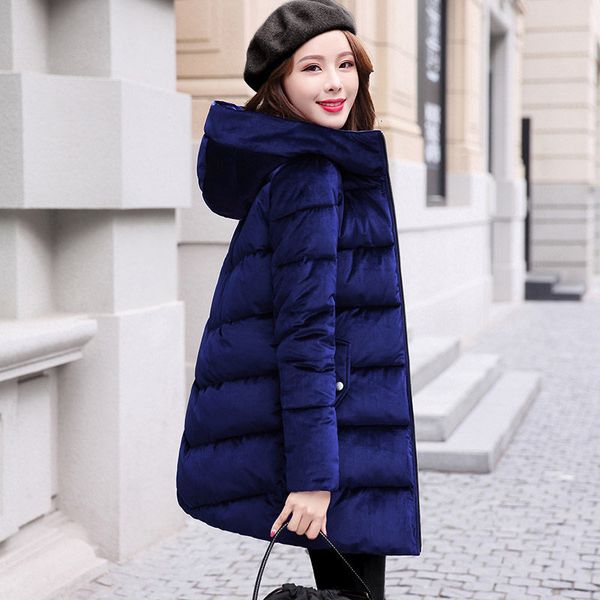

2021 new fashion slim hooded thick gold veet parka classic outerwear female cotton jacket women casual long coat winter pp460 nzur, Black