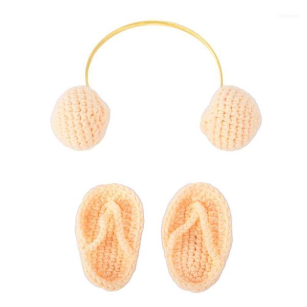 

cut born po props baby mini wool knitted slippers with headphone toy outsuit babies accessories pography caps & hats1, Yellow