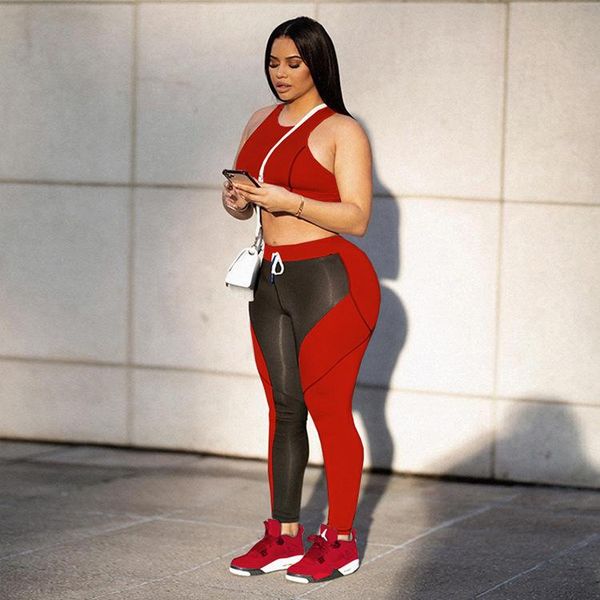 

women's two piece pants vbpb 2021 s parity patchwork elastic tracksuits young mini tank long skinny women 2 set, White