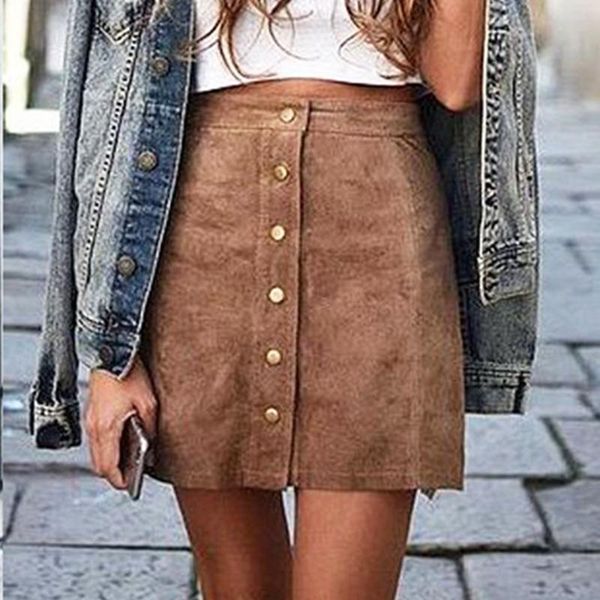 

skirts fashion women solid buttons up mini skirt jupe femme summer beach clothes, Black