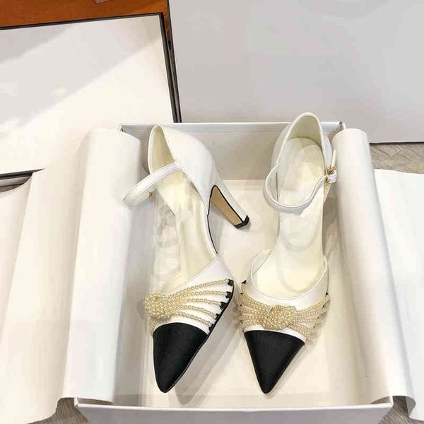 

ladies dress shoes high-heeled small fragrance pearl sandals multi-strand strips exquisite temperament, Black