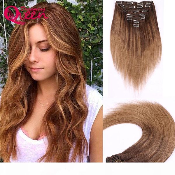 

b2 8 piano color clip in straight hair extensions 100% brazilian virgin human hair 7 pieces set 120g 16 clips hair extension ing, Black