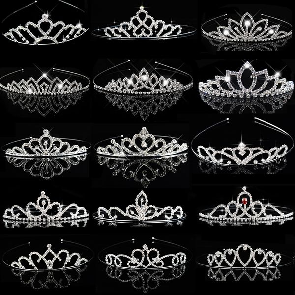 

children tiaras and crowns headband kids girls bridal crystal crown wedding party accessiories hair jewelry ornaments headpiece, Slivery;golden