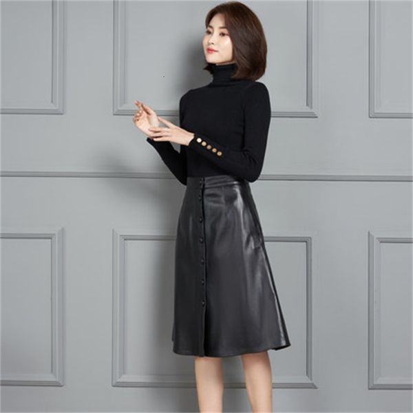 

2021 new fashion genuine royal sheep leather skirt k11 ba0m, Black