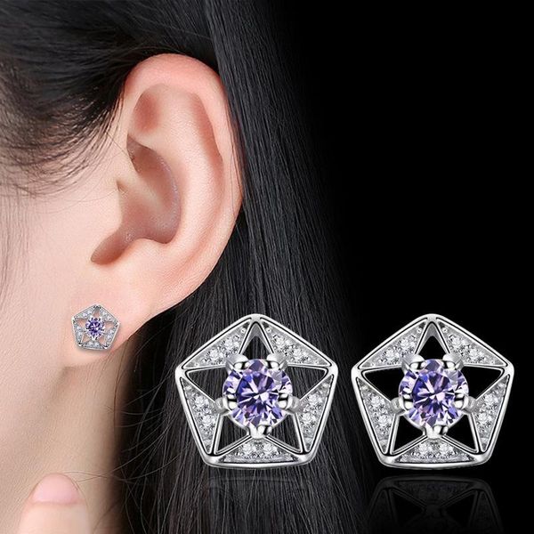 

other g73 retro sterling silver s925 hollow pentagram earrings female star shape simulate real ear jewelry, Golden;silver