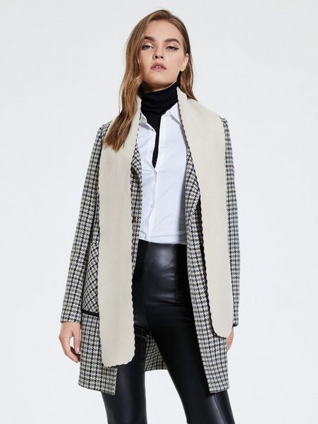 

miegofce plaid contrast binding dual pocket overcoat without scarf j7gp#, Black