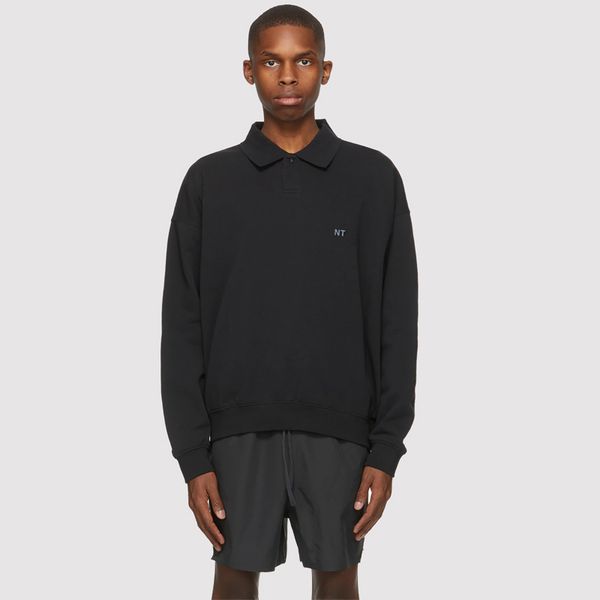 

21ss classic reflective letters polo sweatshirt thin terry sweater high street pullover spring autumn men women sport long sleeve fashion sw, Black