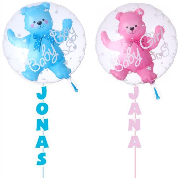 

party decoration 24inch cartoon baby boy bear or girl blue pink bubble foil balloons birthday shower decorations kids toys ball in