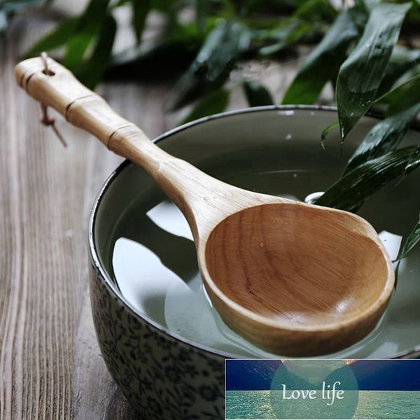 Nuovo cucchiaio d'acqua in bambù naturale in legno originale per uso domestico, manico corto, mestolo da cucina in legno