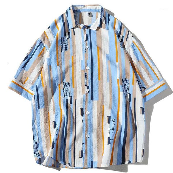 

men loose hip hop shirt harajuku japanese style short sleeve shirt hawaiian casual streetwear spring summer1, White;black