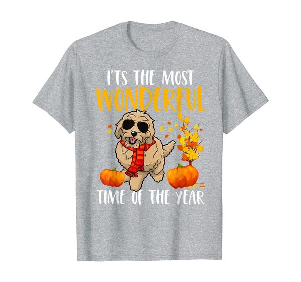 

autumn most wonderful time goldendoodle fall dog gift t-shirt, White;black