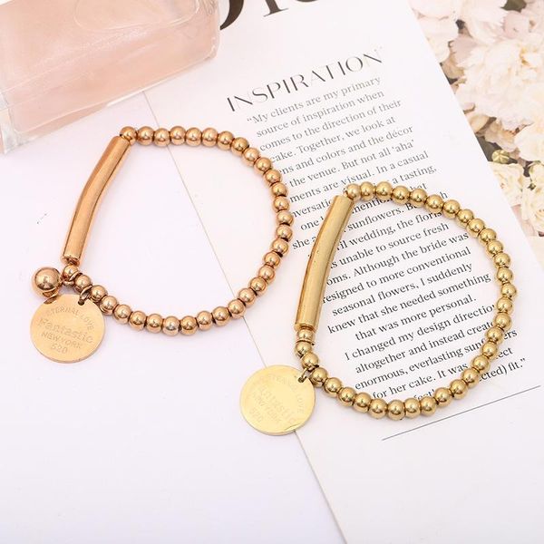 

bangle titanium steel round brand lovers bracelet women's simple bead fashion, Black