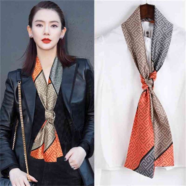 

70% off design narrow strip small silk scarf women's spring and autumn foreign style fashion scarf thin neck bandage temperament korean, Black;purple
