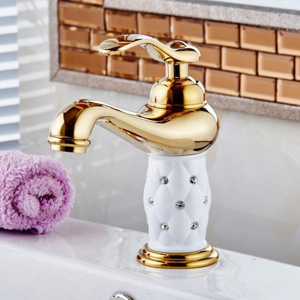

bathroom sink faucets 1pc basin gold faucet ,brass with diamond/crystal body tap luxury single handle and cold