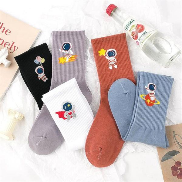 

men's socks astronaut middle tube women girl wild sports tide embroidery cartoon sock, Black