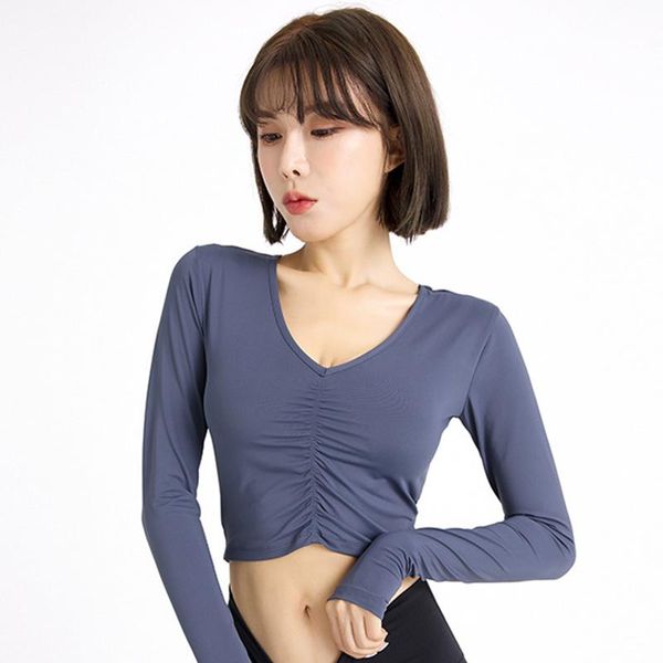 

yoga outfit women athletic sport shirts slim fit long sleeved fitness coat crop with thumb holes nylon gym workout sweatshirts