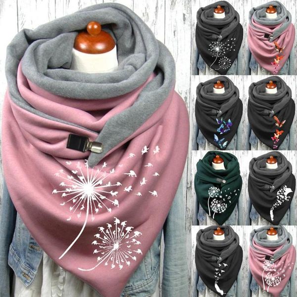 

cycling caps & masks fashion women butterfly print scarf hijabs female lady retro multi-purpose soft shawl button femme wraps foulard bufand, Black
