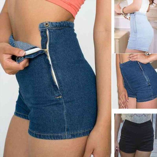 

korean fashion women slim high waist jeans shorts denim bottoms short tight a side button shorts, White;black