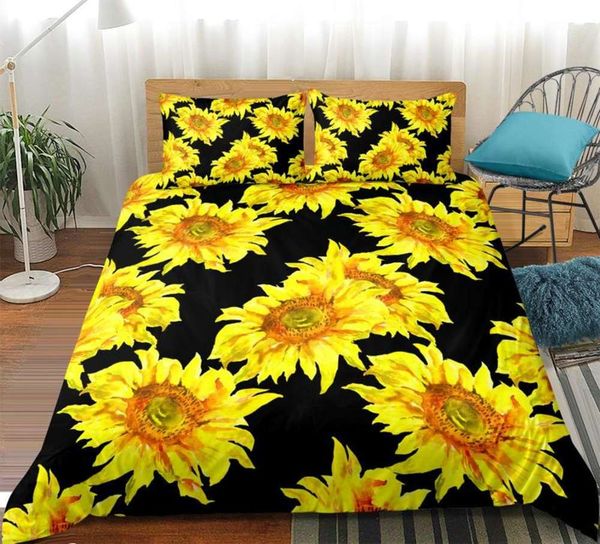 

3-piece sunflower bedding set black background bedcloth 3d dropship duvet cover set home textil