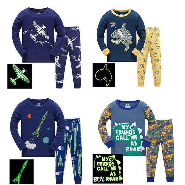 Chegada Bebê Meninos Pijamas Outono Primavera Dos Desenhos Animados Rocket Imprimir Casa Desgaste de Manga Longa Crianças 2 Pcs Conjunto de Roupas Boy Sleepwear 210529