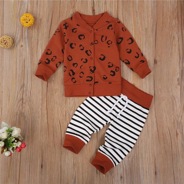 

children boys casual clothing sets autumn winter toddler baby boys girls leopard print cardigan sweatshirt +striped pants, White