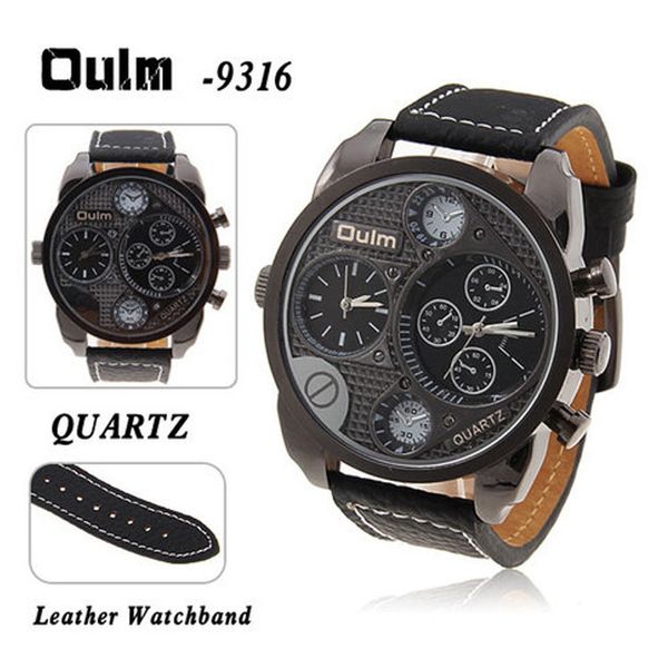 

new oulm fashion double movement quartz watch men's, Slivery;brown