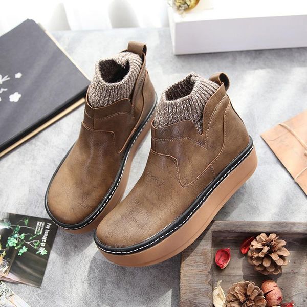 

boots wool sock 2021 all-match high-casual short women platform, Black