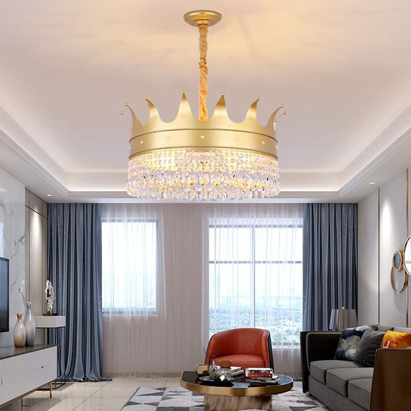 

pendant lamps golden crown led lights for dining living room shop hanging lamp fixture matte black/crystal/gold finished