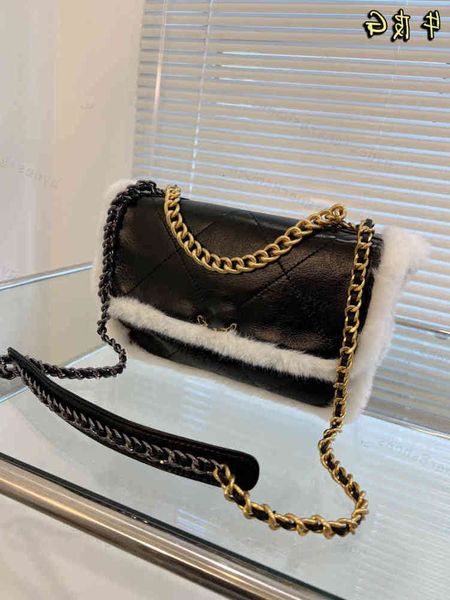 

with folding box women designer 19ss leather black fur shoulder bag size 26cm