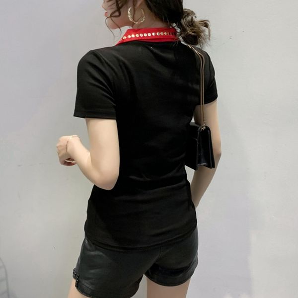 

2021 new summer korean clothes t-shirt fashion contrast color patchwork rivet women cotton ropa mujer short sleeve tees t06634 csr, White