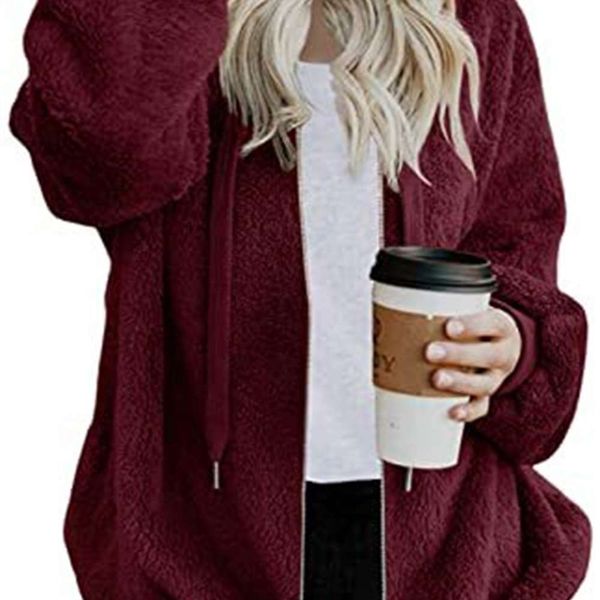 

leisure color zipper hooded fur coat, Black;brown