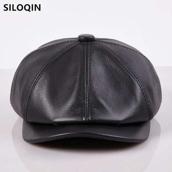 

berets siloqin snapback cap 2021 autumn winter men's cowhide young students fashion tongue caps elegant women's leather hats, Blue;gray