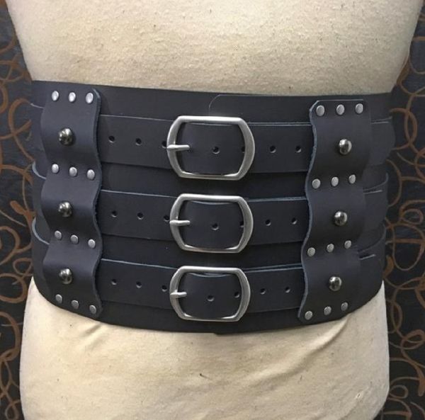 

new medieval three layer buckle solid color waist cover men's belt