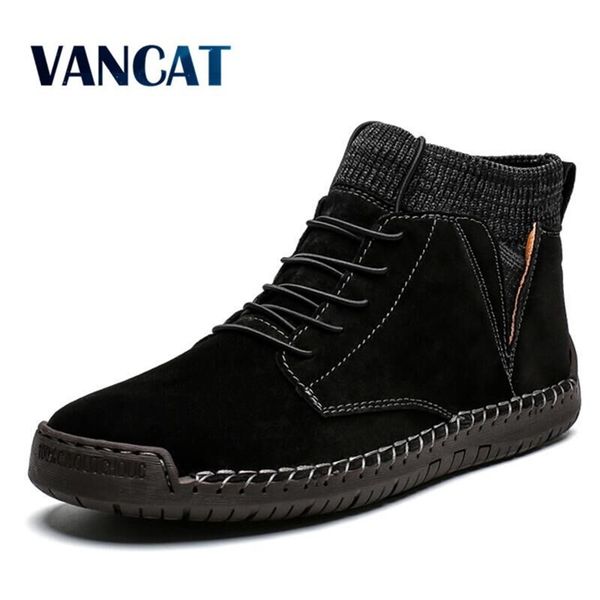 

vancat brand winter men ankle boots quality leather shoes warm men's snow boots winter shoes fur men's boots shoes size 38-48 2111, Black