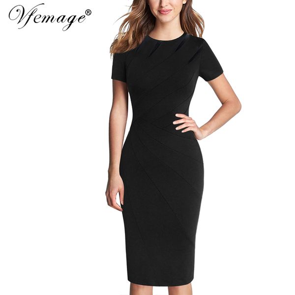 VFemage Womens outono elegante retalhos trabalhos casuais empresariais festa de escritório vestidos slim montado bodycon lápis vestido 1045 210309