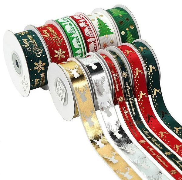 Feriado Natal Grosgrain Fita Set para caixa de presente de natal embalagem de cabelo curva de cabelo acessório fazendo artesanato DIY