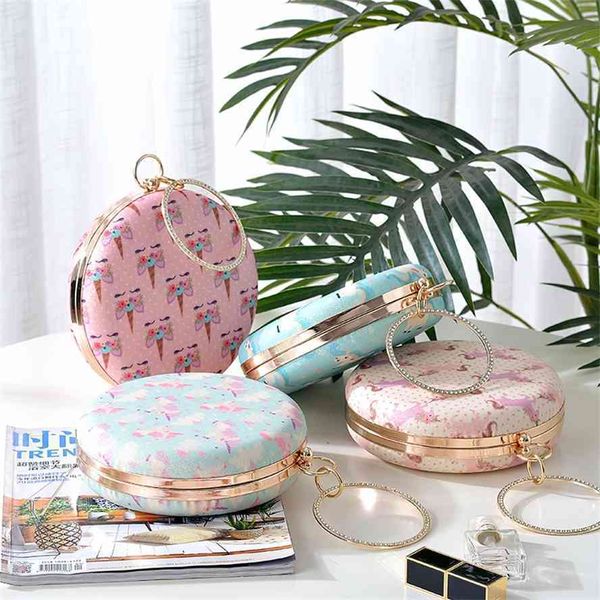 

new cute cartoon pu round diamond bracelet hand banquet shoulder dress bag
