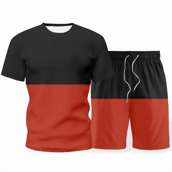 

sets simple summer short sleeved men tracksuit t shirt suit black red fashion two piece street 3d printing 5xl, Gray