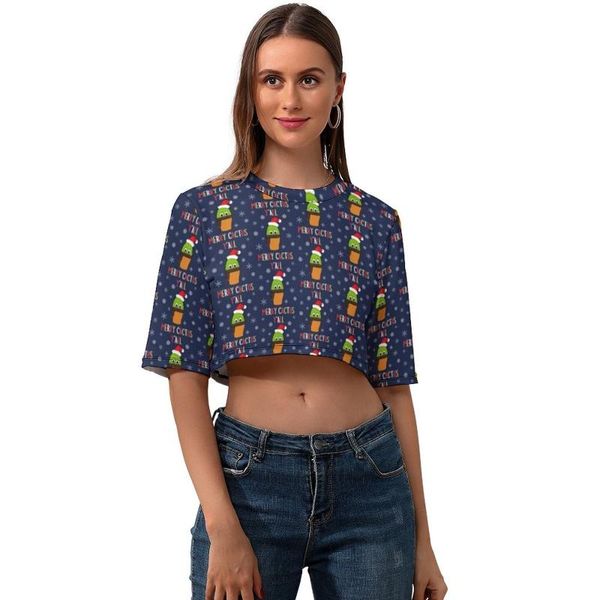 

women's t-shirt cactus crop t shirt print ladies kawaii street fashion short sleeve o neck polyester tee, White