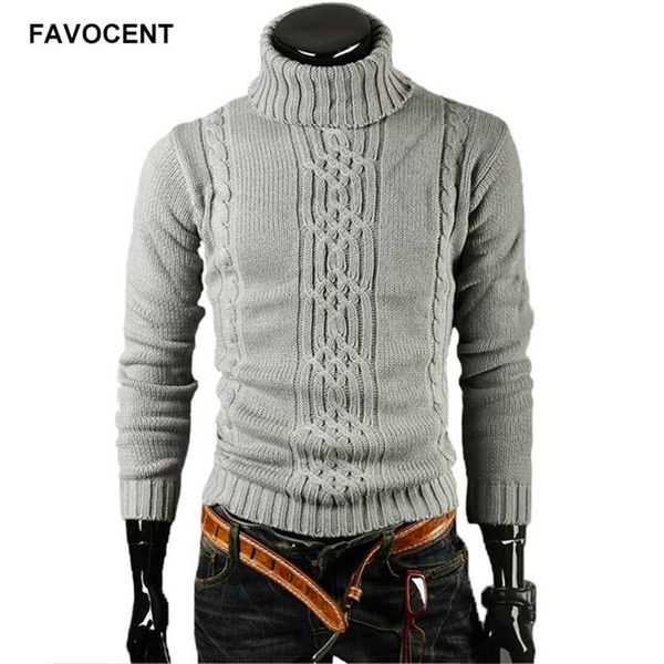 FAVOCENT Maglione Maschile Pullover Uomo Maschile Marca Casual Maglioni Slim Uomo Solido Risvolto Alto Jacquard Hedging Maglione da Uomo XXL 211006