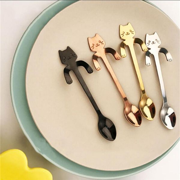 

spoons 1pc stainless steel cat coffee spoon dessert grade ice cream candy teaspoon kitchen supplies tableware
