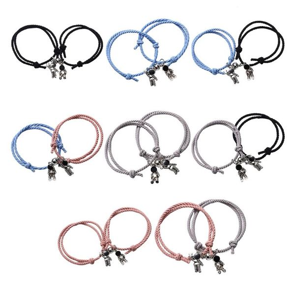 

bangle 2 pcs astronaut couples bracelets relationship distance mutual attraction matching magnetic adjustable handmade rope, Black