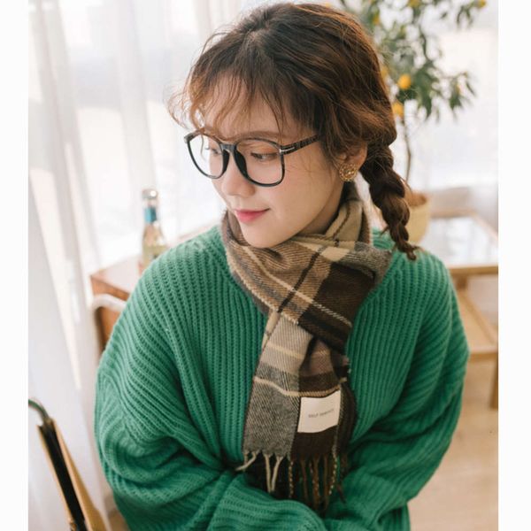 

original east gate korean foreign style b into small lattice fringes scarf imitation cashmere, Blue;black