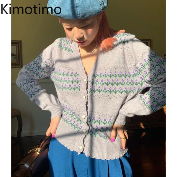 

women's knits & tees kimotimo jacquard knit cardigan women 2021 autumn vintage v neck sweater coat korean ins fashion long sleeve hollo, White
