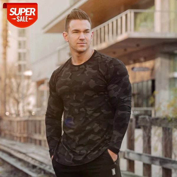

casual long sleeve cotton camouflage t-shirt men gyms fitness workout skinny t shirt autumn new male tee sporty clothing #gm1g, White;black