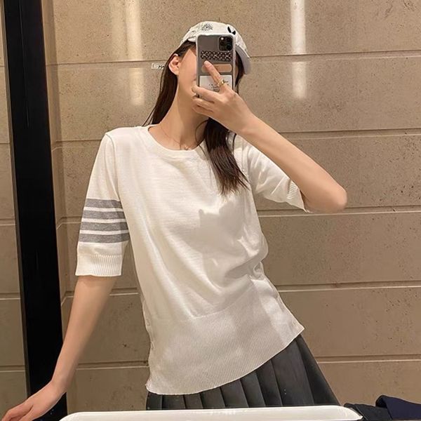 

fashion brand tb 21 summer new version simple fit with four bars women's temperament short sleeve t-shirt, White