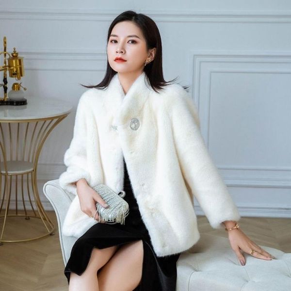 

women's fur & faux 2021 women winter fashion imitation mink coats female loose long sleeve outwear ladies stand collar warm jackets p62, Black